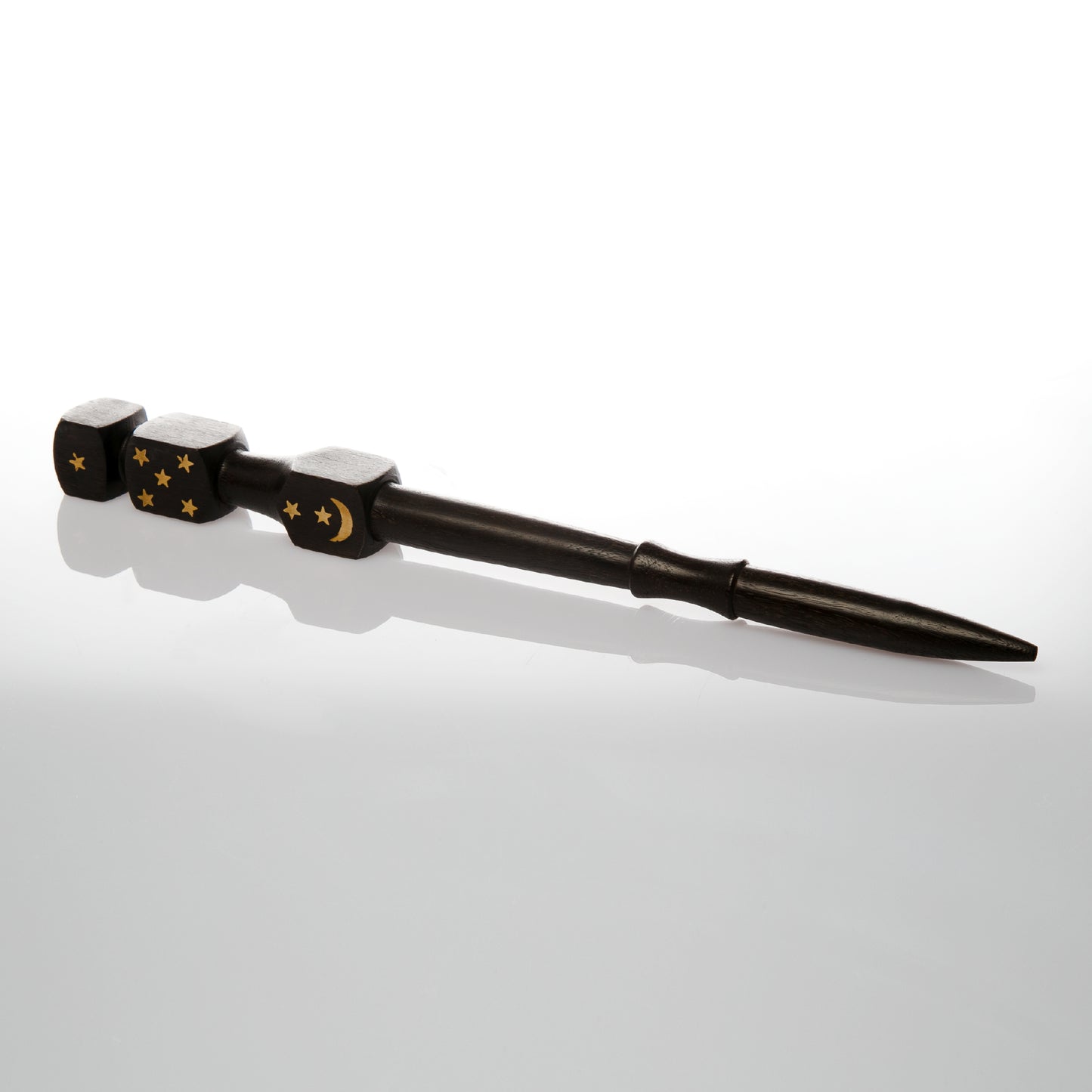 15" Ritual Natural Mango Wood Wand | Brown Wood with Gold Stars & Moon