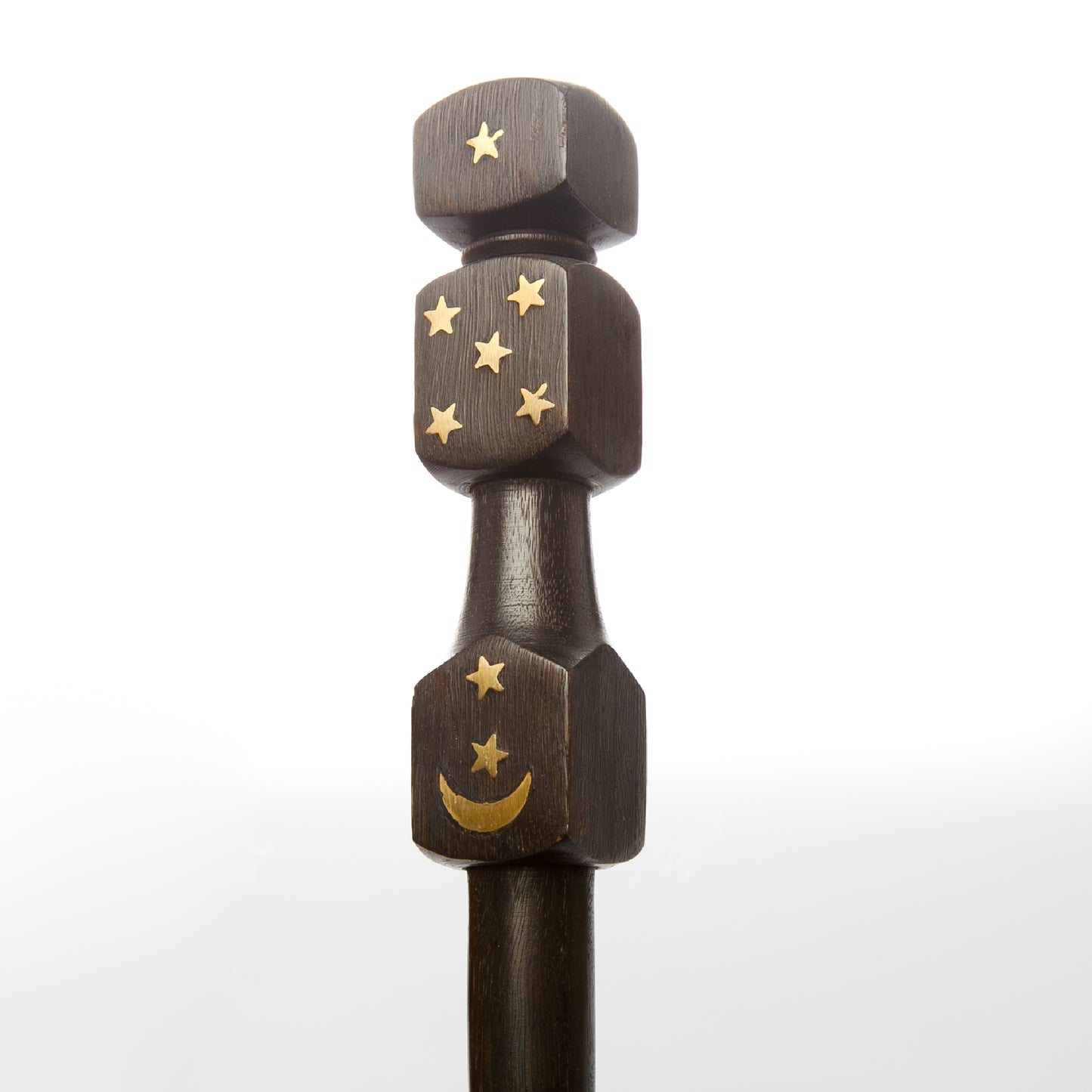15" Ritual Natural Mango Wood Wand | Brown Wood with Gold Stars & Moon