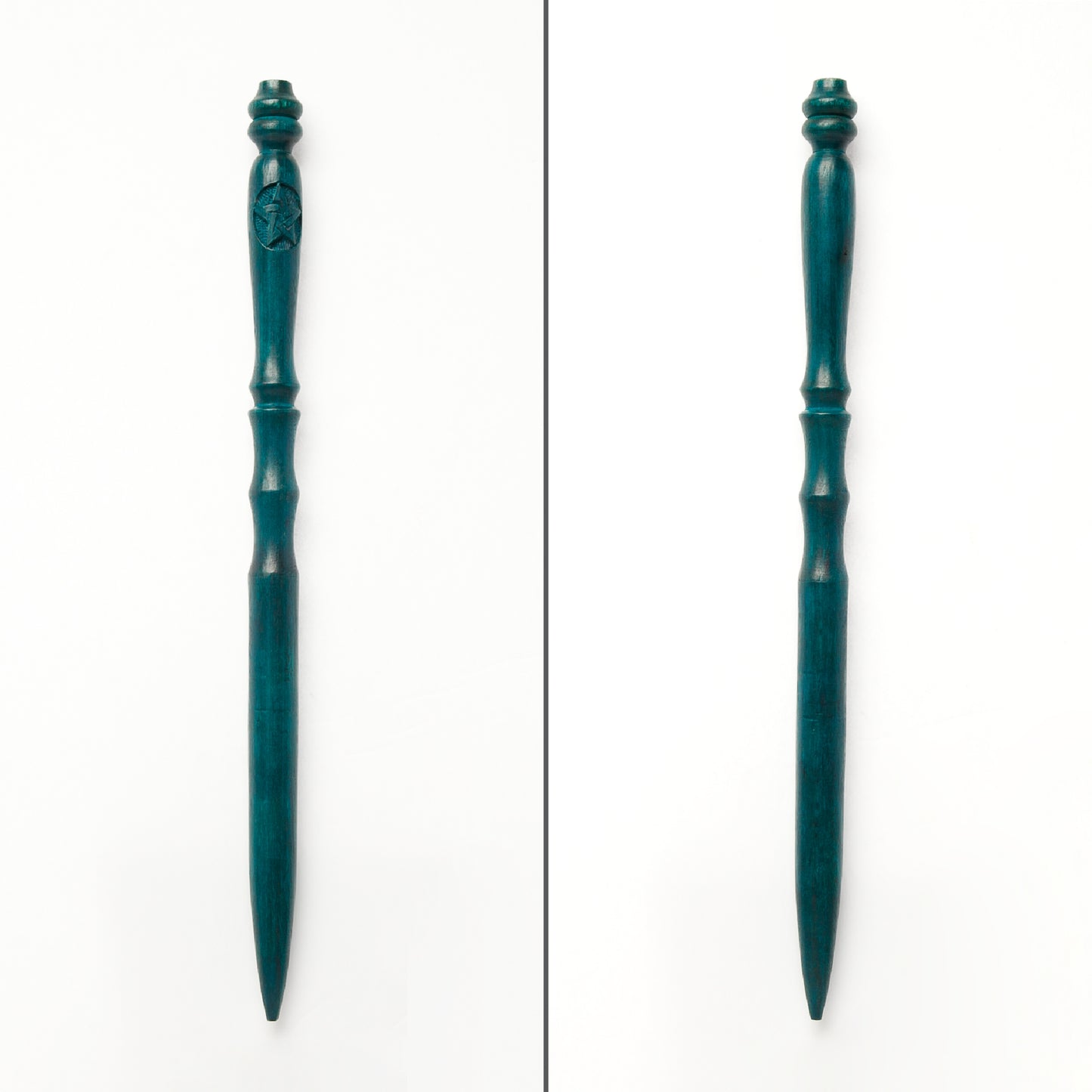15" Ritual Natural Mango Wood Wand | Emerald Green with Pentagram