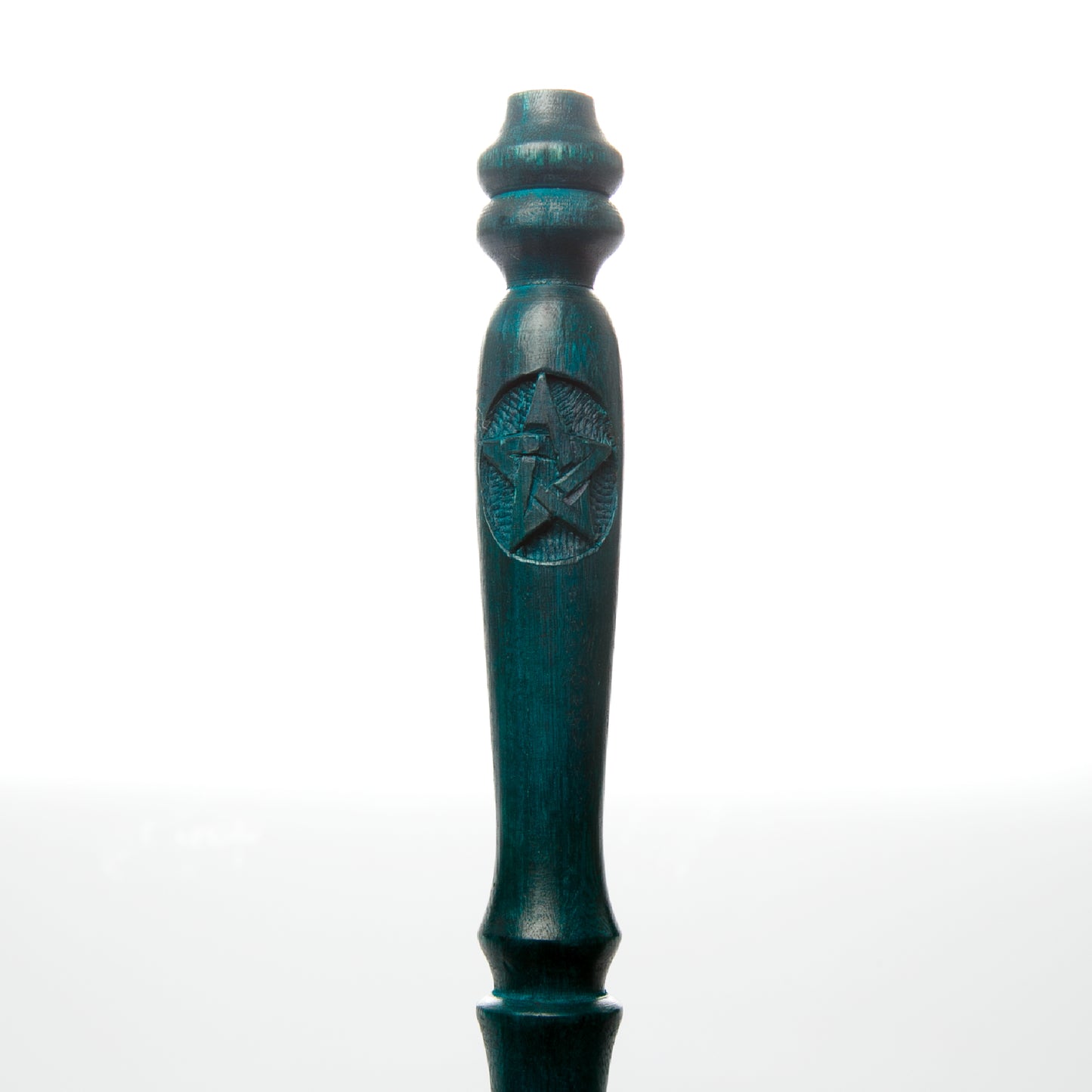 15" Ritual Natural Mango Wood Wand | Emerald Green with Pentagram