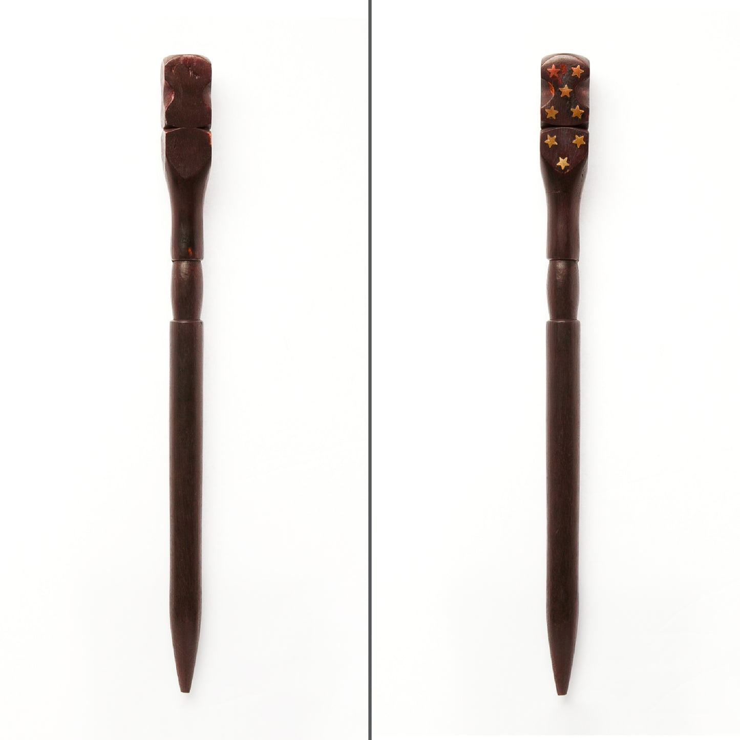 15" Ritual Natural Mango Wood Wand | Brown Wood with Gold Stars