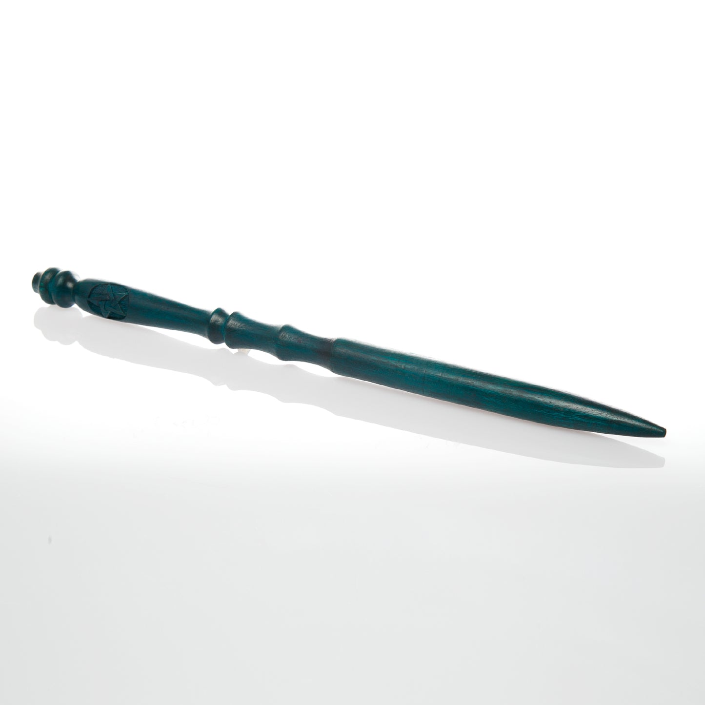 15" Ritual Natural Mango Wood Wand |  Emerald Green with Pentagram