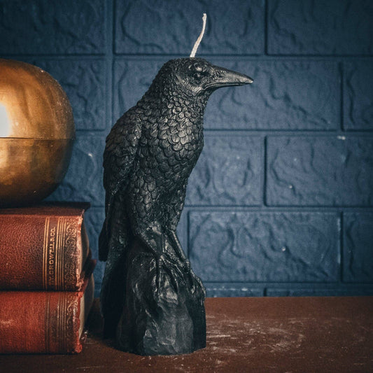 PERCHED RAVEN | PILLAR CANDLE ~ BLACK