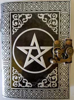Black & Silver Pentacle Celtic Leather Blank Book | 5" x 7"