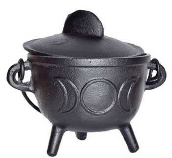 5" Triple Moon Cast Iron Cauldron with Lid