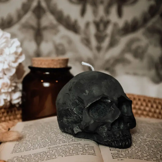 BLACK HALF SKULL | PILLAR CANDLE